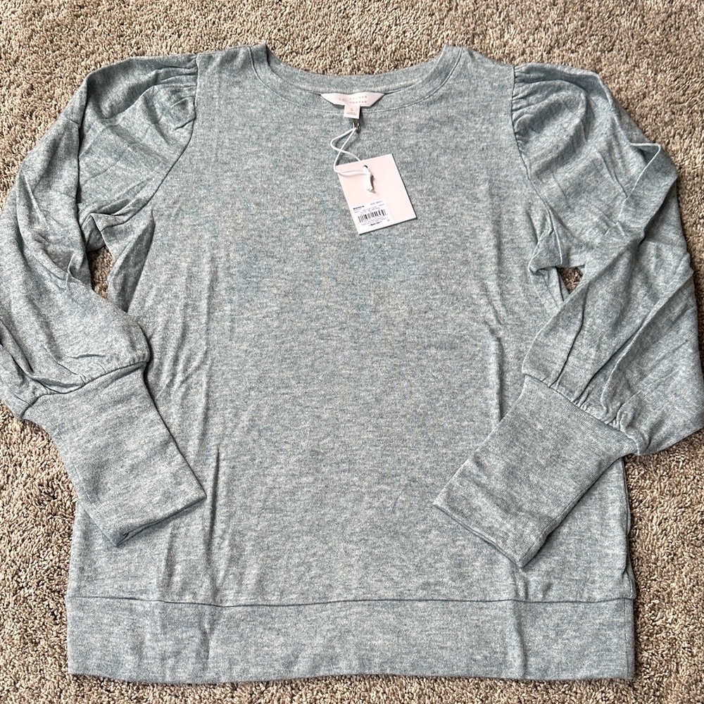 LC Lauren Conrad Blue Long Sleeve Top with Puff Sleeves NWT
